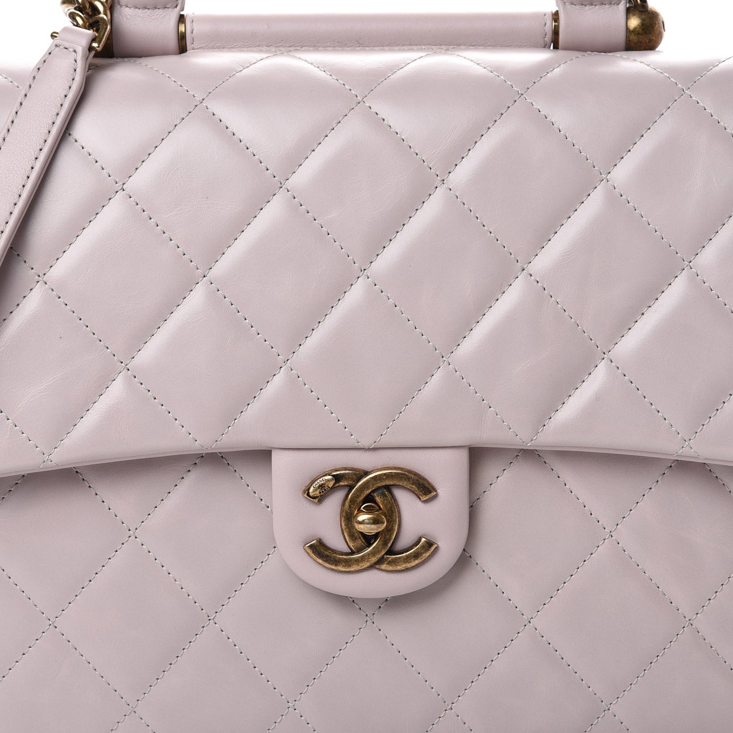 Calfskin Quilted Large Gold Bar Top Handle Flap Light Pink