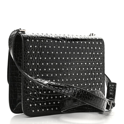 Saint Laurent Crocodile Embossed Calfskin Crystal Embellished Carre Satchel Black 4 of 16
