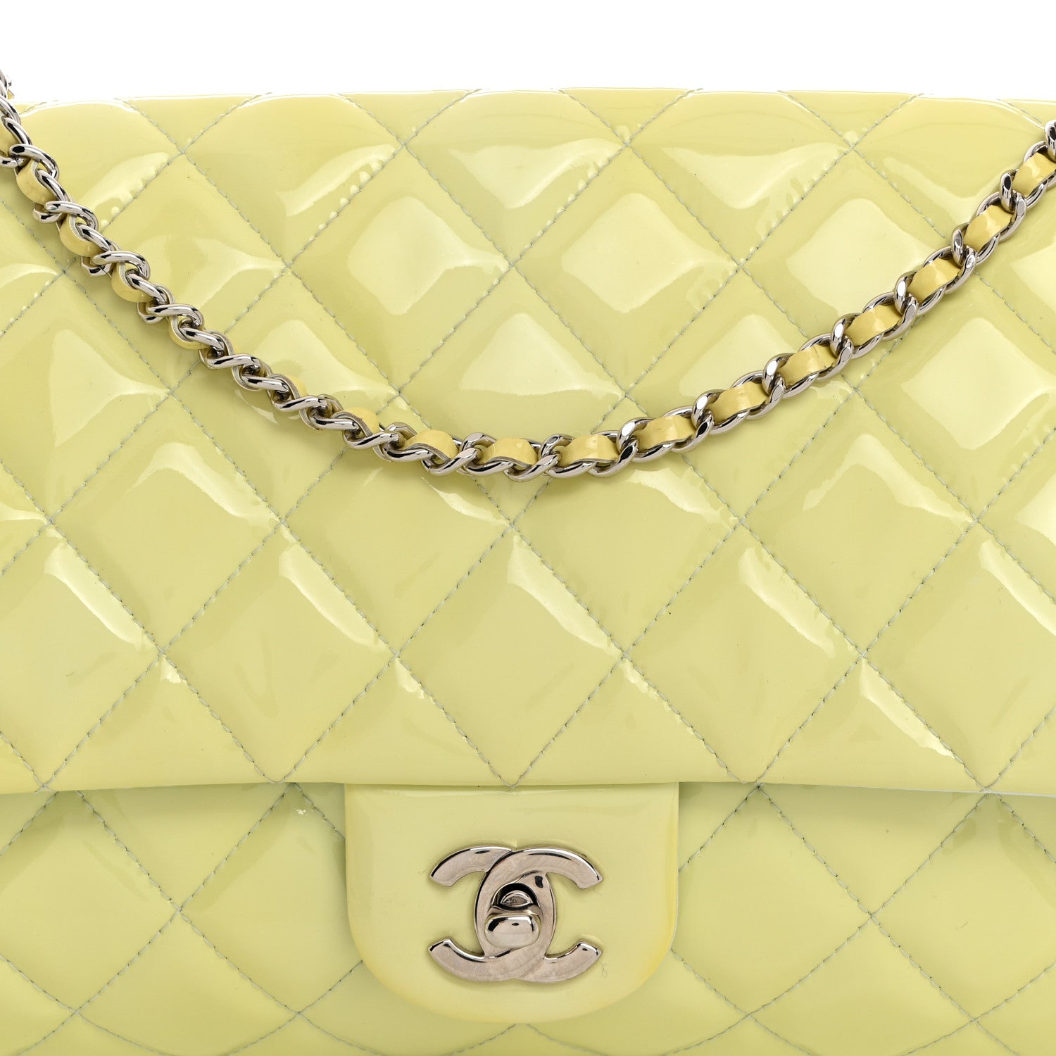 Chanel Patent Quilted Clutch With Chain Flap Light Green 8 of 11