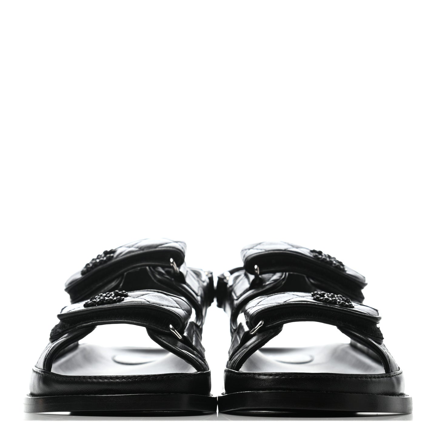 Lambskin Quilted Velcro Dad Sandals 37 So Black
