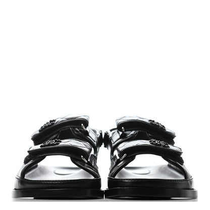 Chanel Lambskin Quilted Velcro Dad Sandals 37 So Black 2 of 6