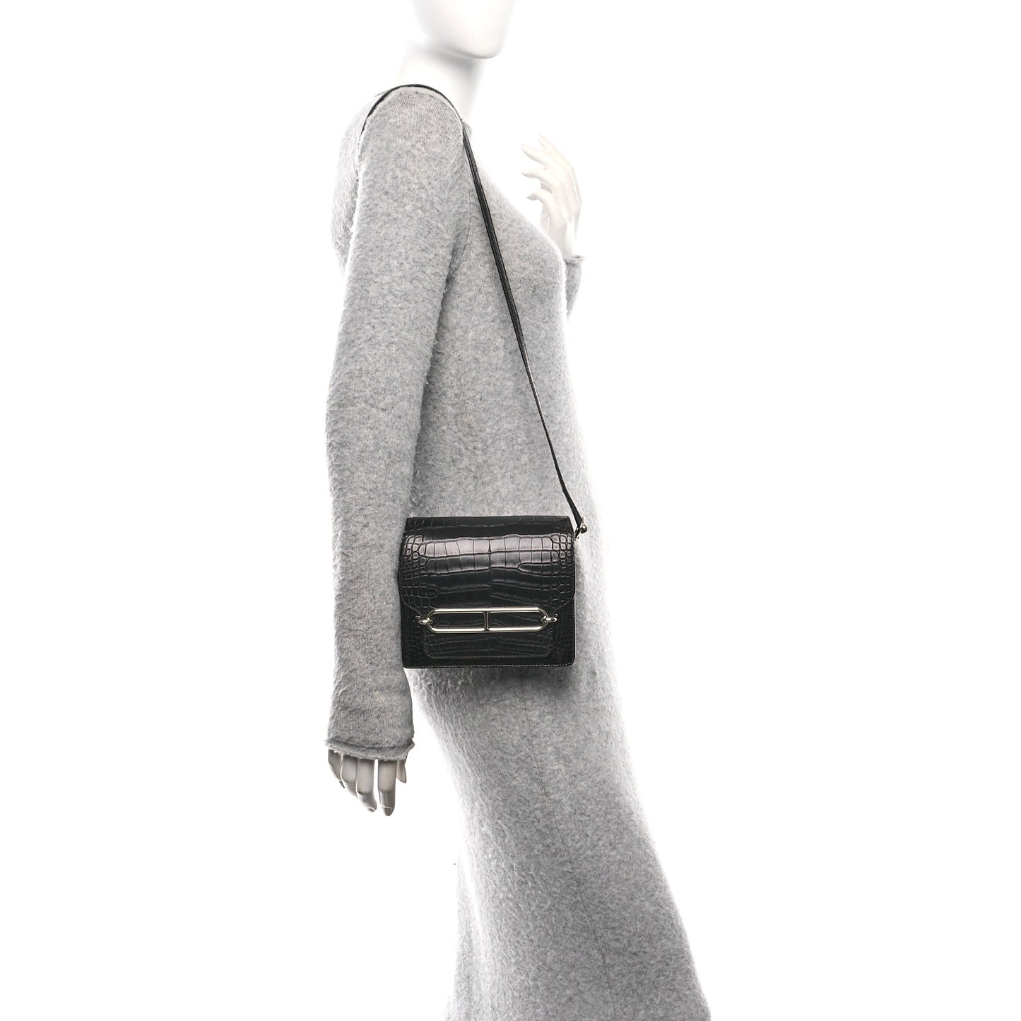 Shiny Alligator Matte Alligator Mini Sac Roulis Black