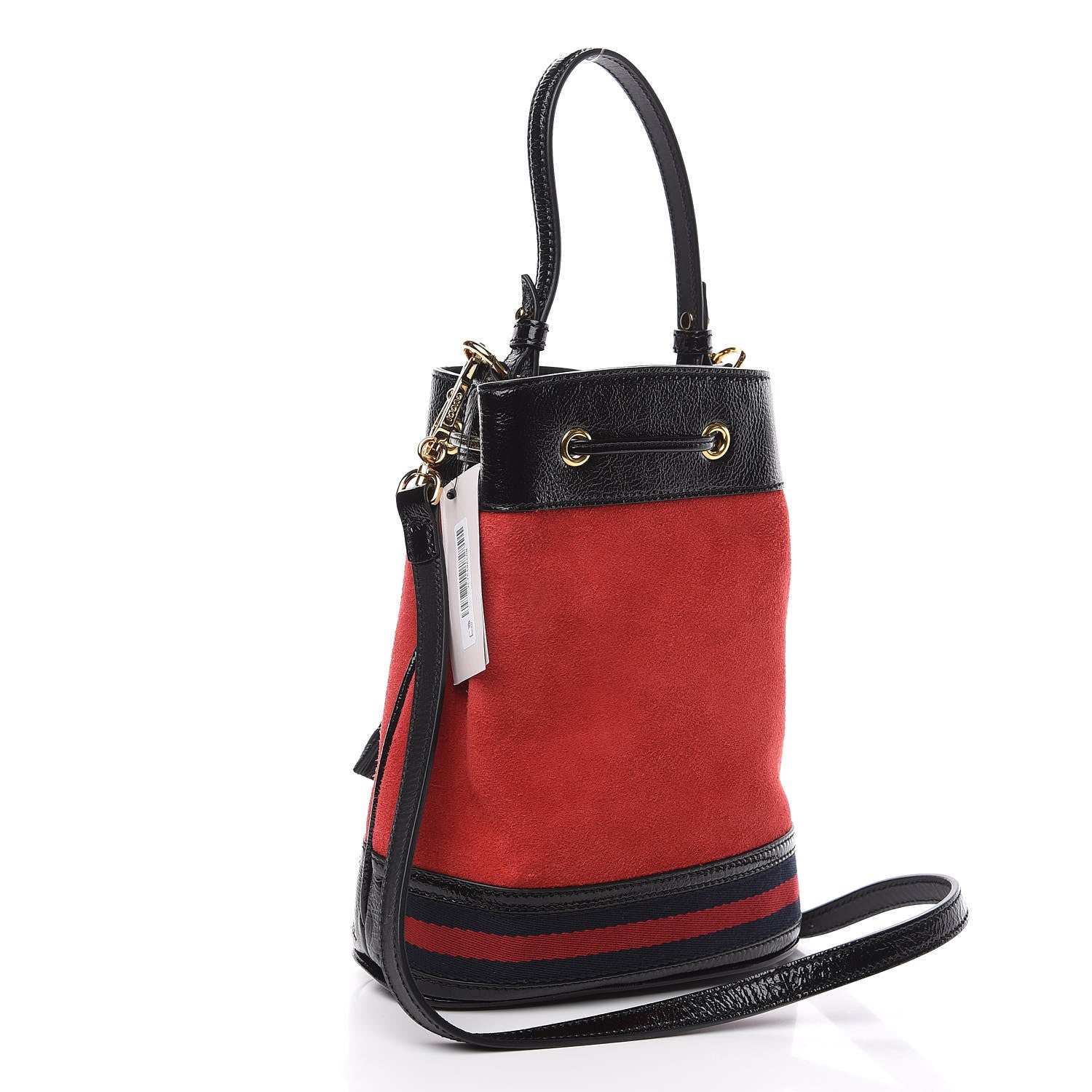 Gucci Suede Patent Web Small Ophidia Bucket Bag Hibiscus Red Black 2 of 8