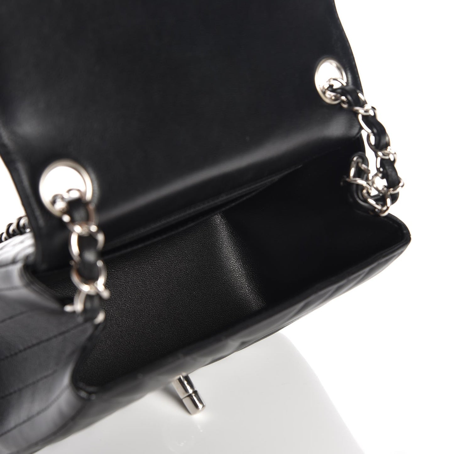 Lambskin Chevron Quilted Mini Square Flap Black