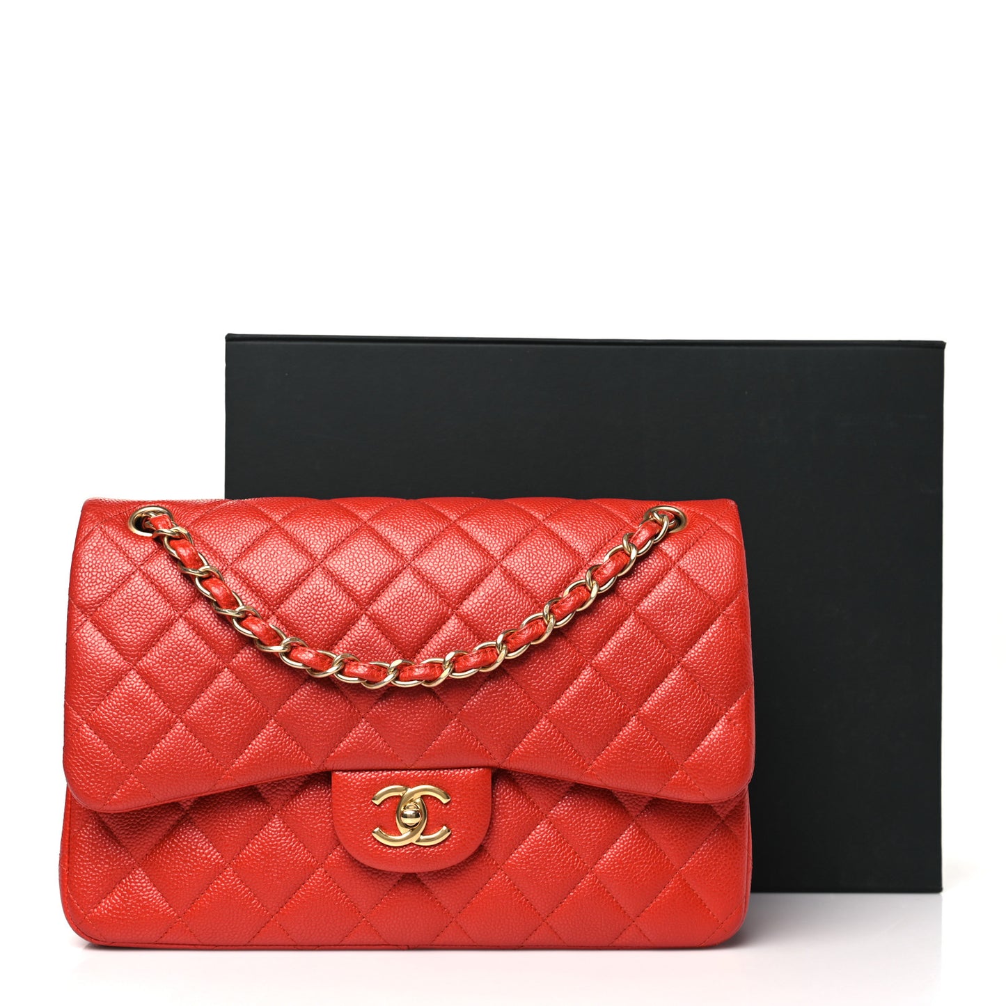 Pearly Caviar Quilted Jumbo Double Flap Orange