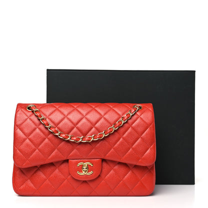 Chanel Pearly Caviar Quilted Jumbo Double Flap Orange 11 of 11