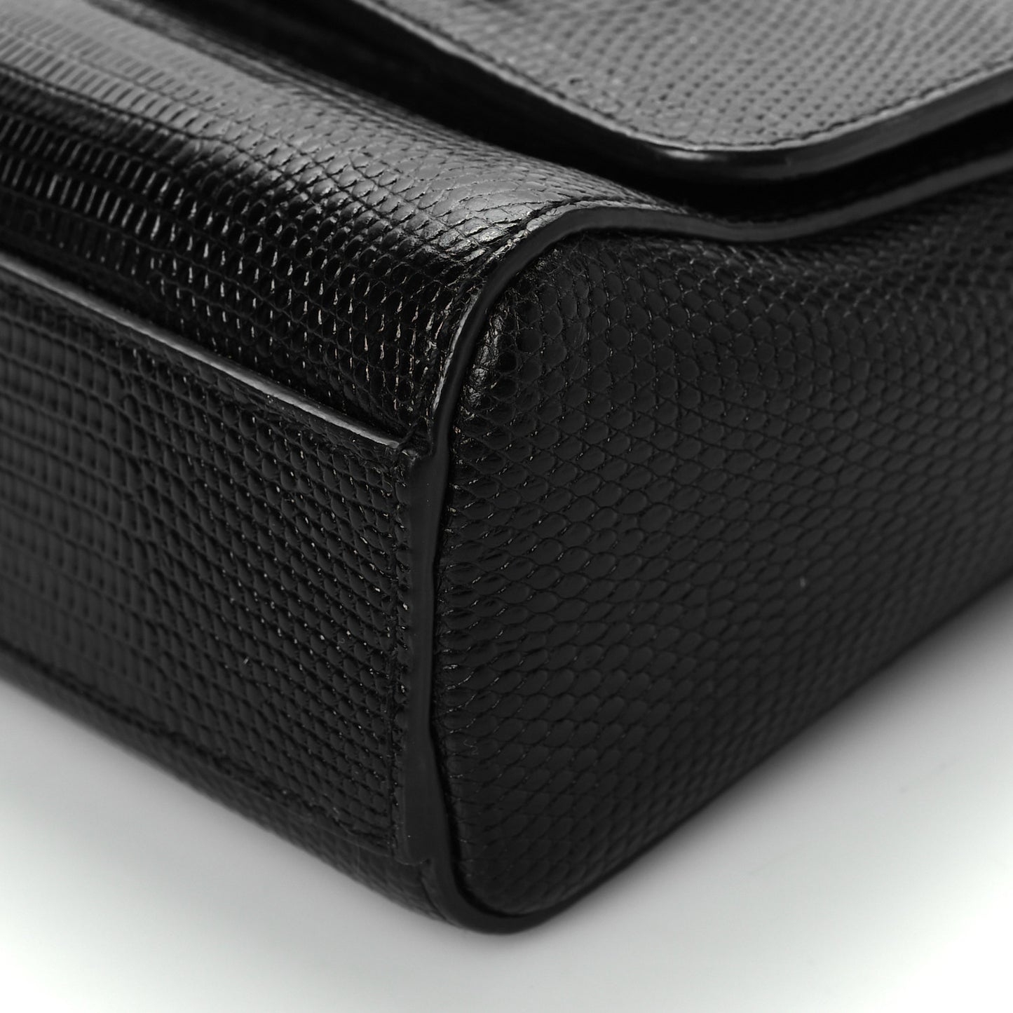 Lizard Calfskin Embossed Small Monica Top Handle Bag Black