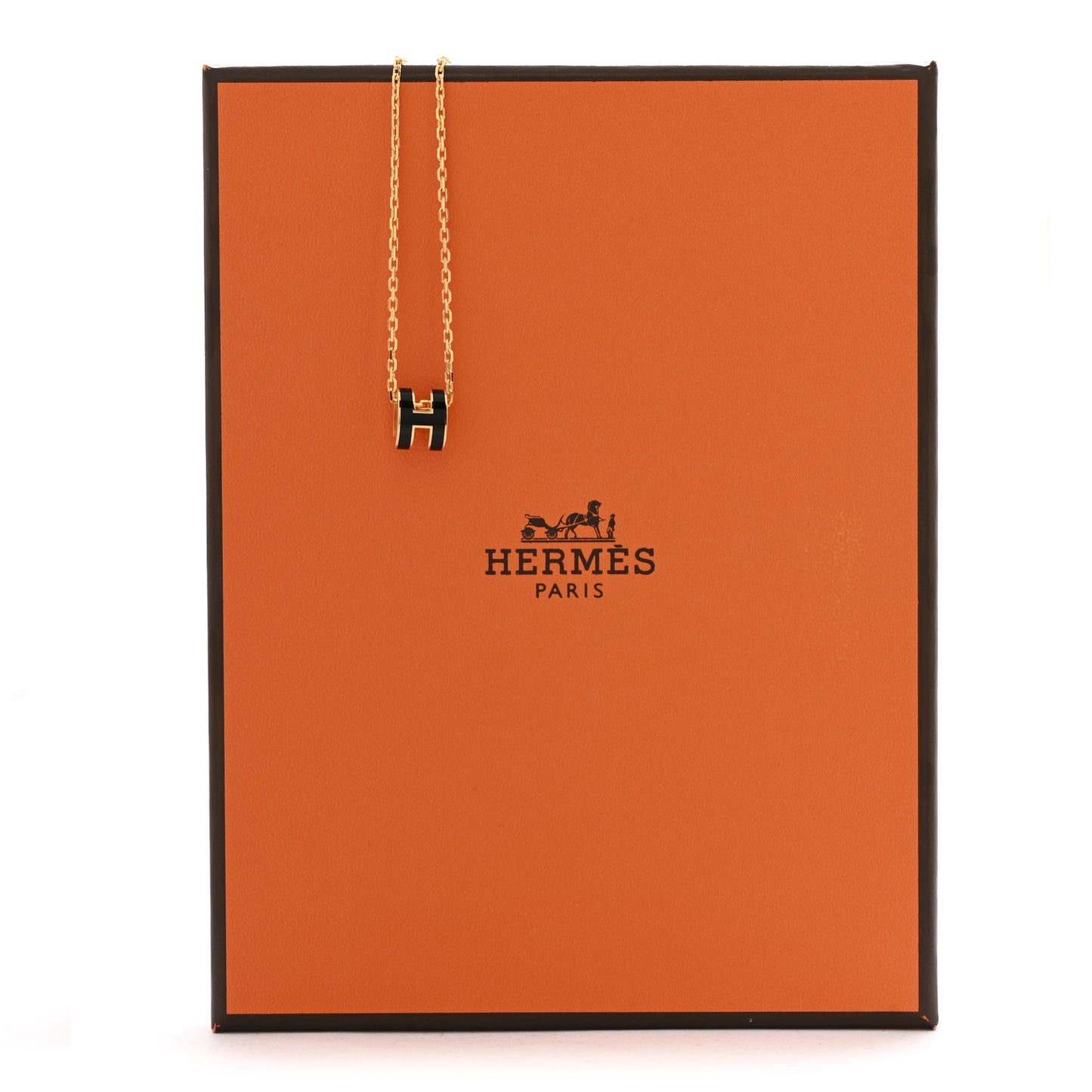 Lacquered Gold Mini Pop H Pendant Necklace Black