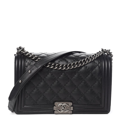 Chanel Calfskin Quilted Double Stitch New Medium Boy Flap Black 1 of 13