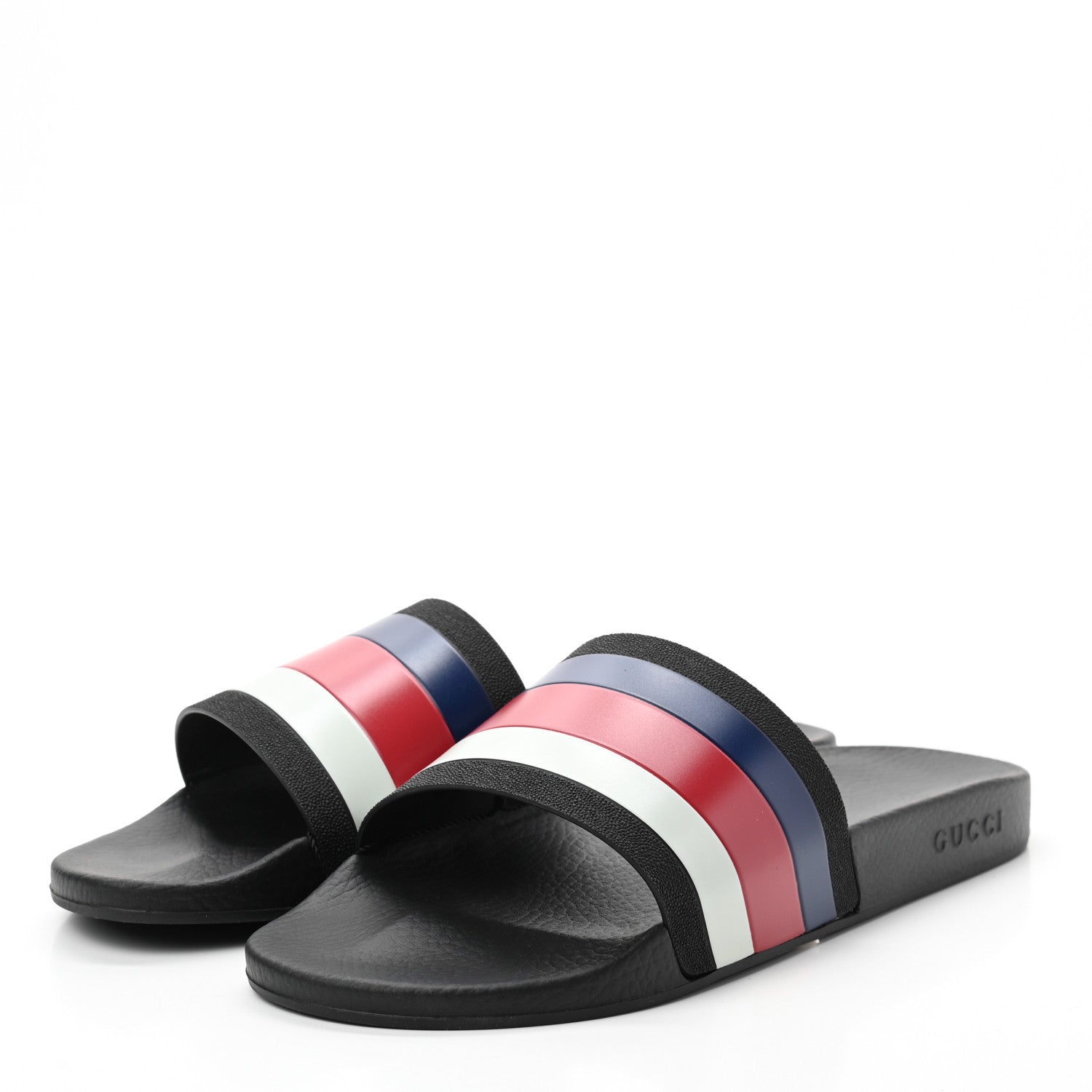 Gucci Rubber Web Mens Pool Slide Sandals 13 Black Mystic White Hibiscus Red Marine 3 of 7