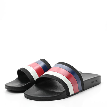 Gucci Rubber Web Mens Pool Slide Sandals 13 Black Mystic White Hibiscus Red Marine 3 of 7