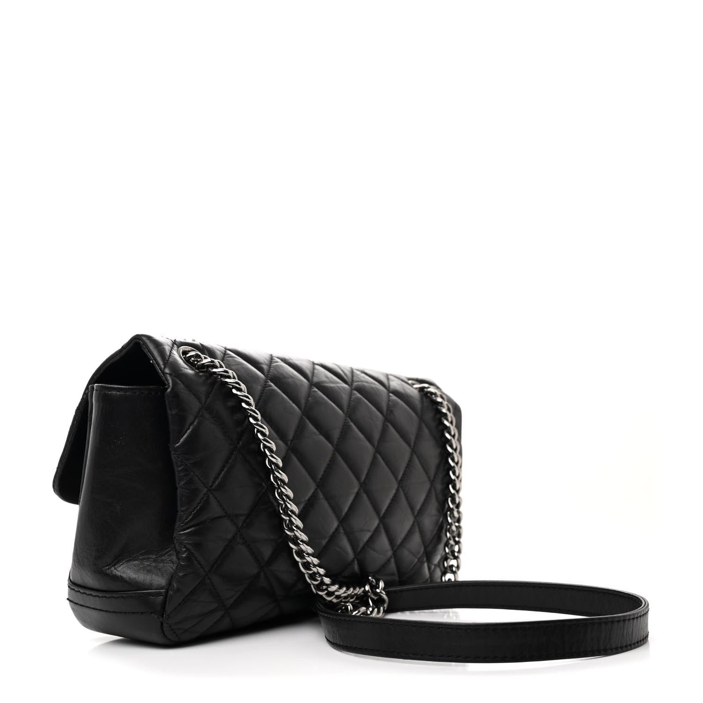 Aged Calfskin Quilted Small Lady Pearly Flap Black