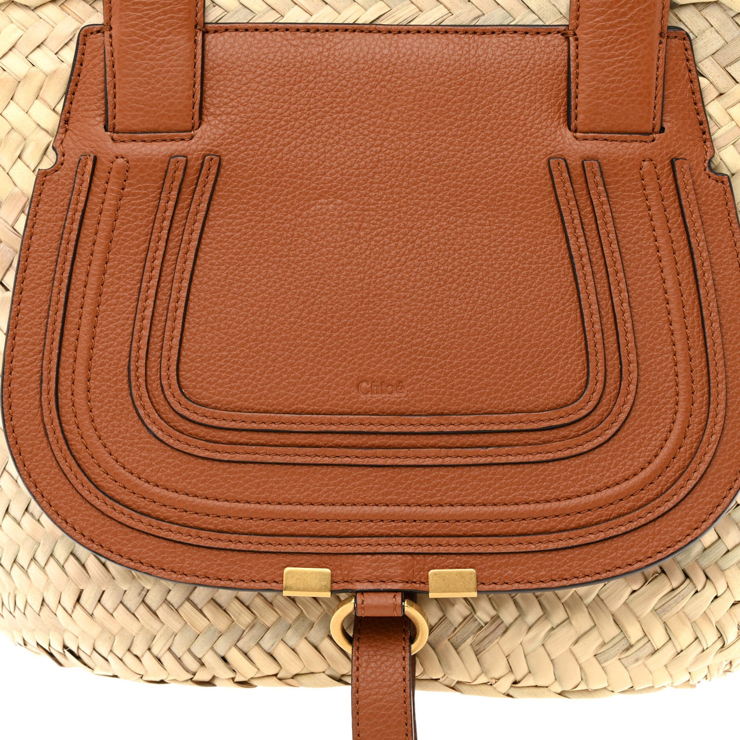 Raffia Small Grain Calfskin Medium Marcie Basket Tan