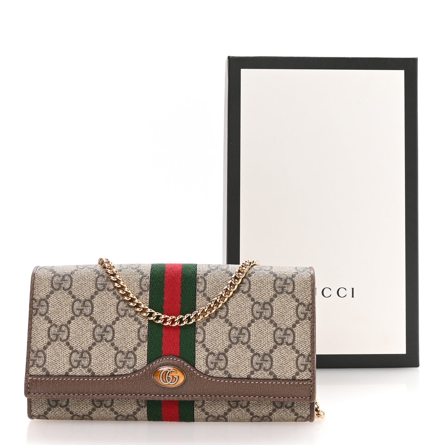 GG Supreme Monogram Web Ophidia Wallet On Chain Brown