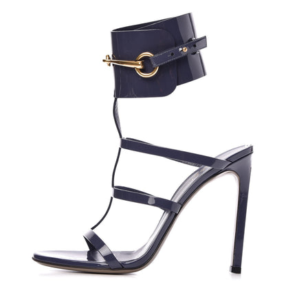 Gucci Vernice Crystal Ursula Ankle Wrap Caged Sandals 38 Uniform Blue 1 of 7