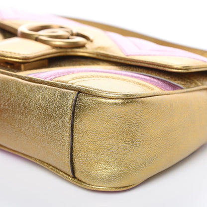 Gucci Metallic Calfskin Matelasse Mini GG Marmont Shoulder Bag Gold Pink 10 of 11