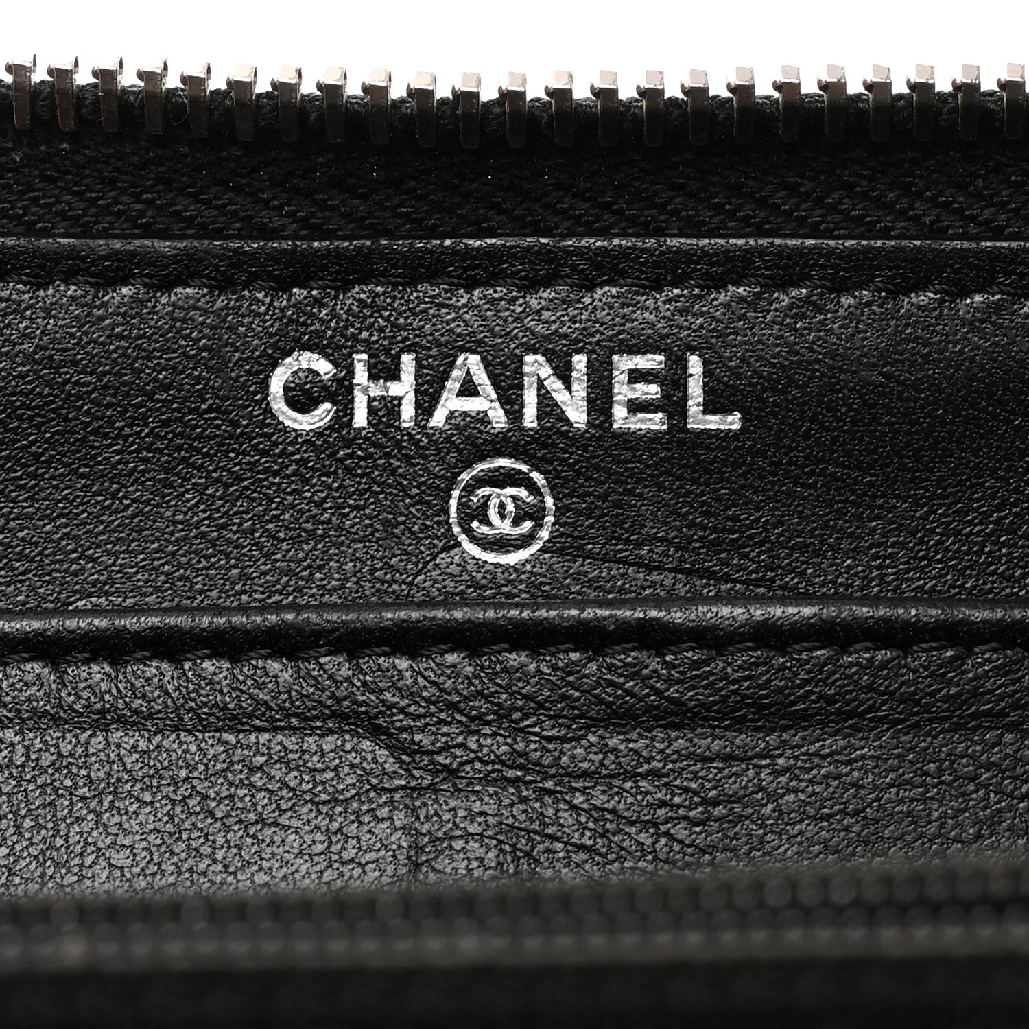 Chanel Lambskin Camellia Embossed Large Zip Around Gusset Wallet Black White 7 of 11