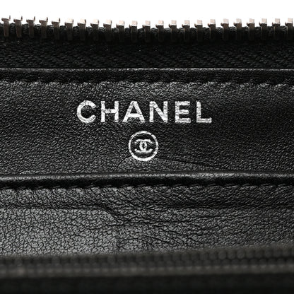 Chanel Lambskin Camellia Embossed Large Zip Around Gusset Wallet Black White 7 of 11