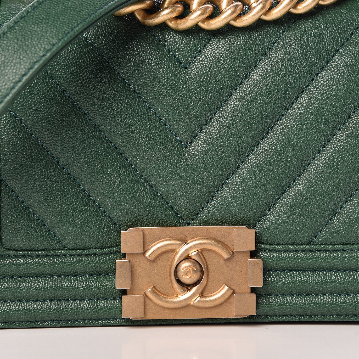 Chanel Caviar Chevron Quilted Small Boy Flap Green 8 of 11