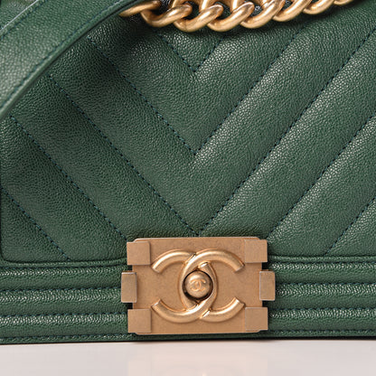 Chanel Caviar Chevron Quilted Small Boy Flap Green 8 of 11