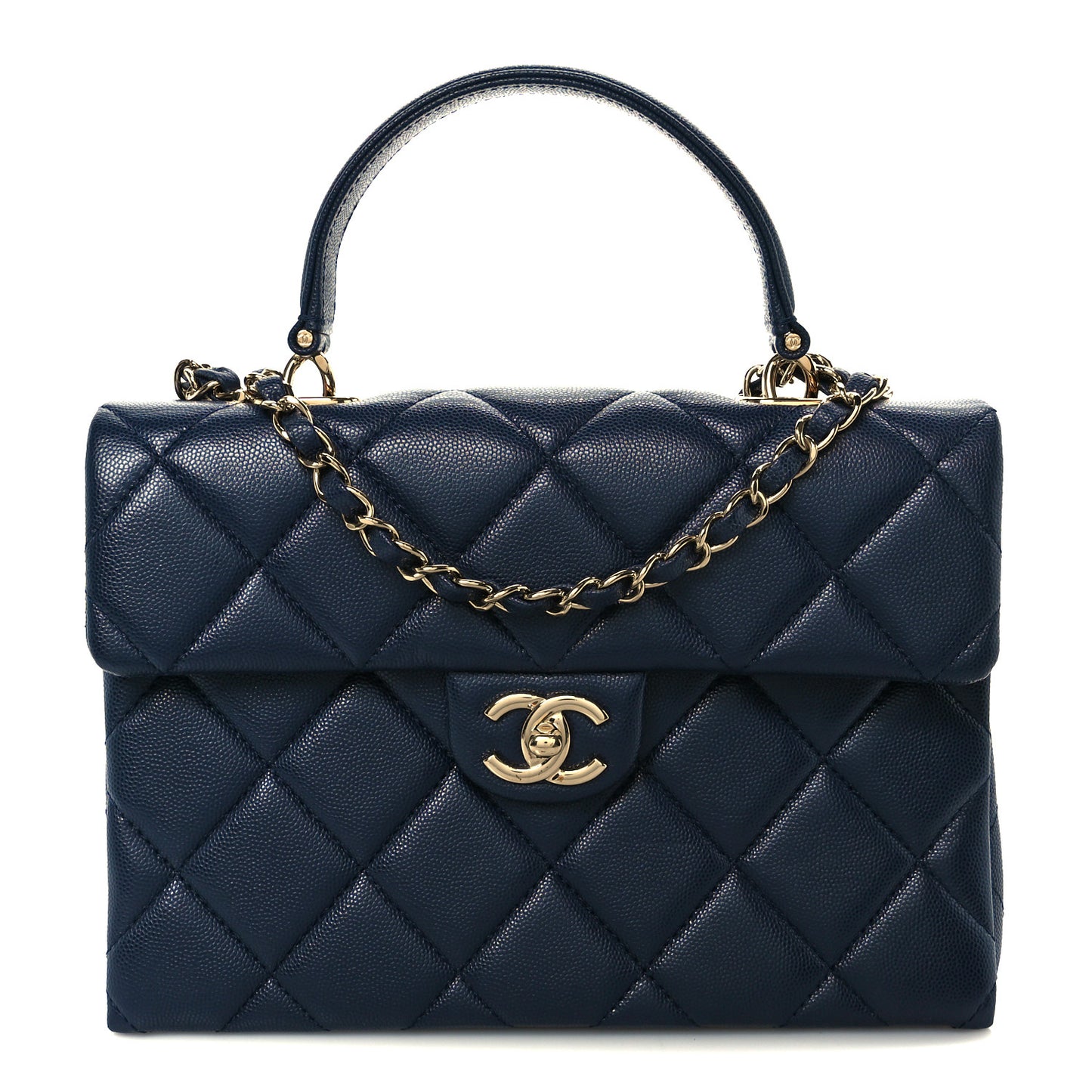 Caviar Quilted Retro Twist Top Handle Flap Navy