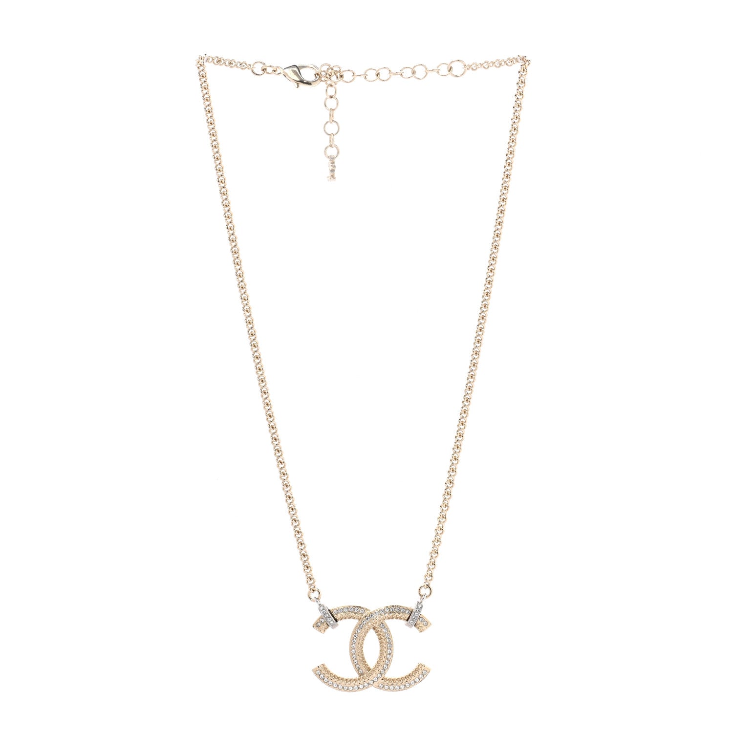 Chanel Crystal CC Pendant Necklace Gold 3 of 7