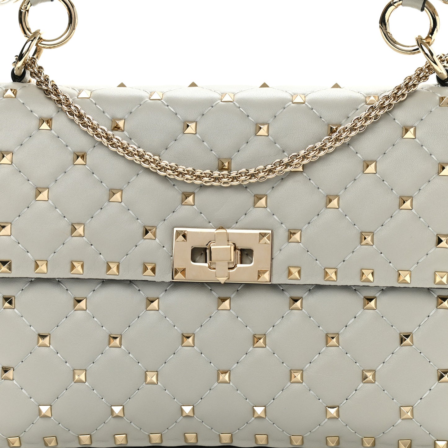 Nappa Medium Rockstud Spike Shoulder Bag Opal Grey