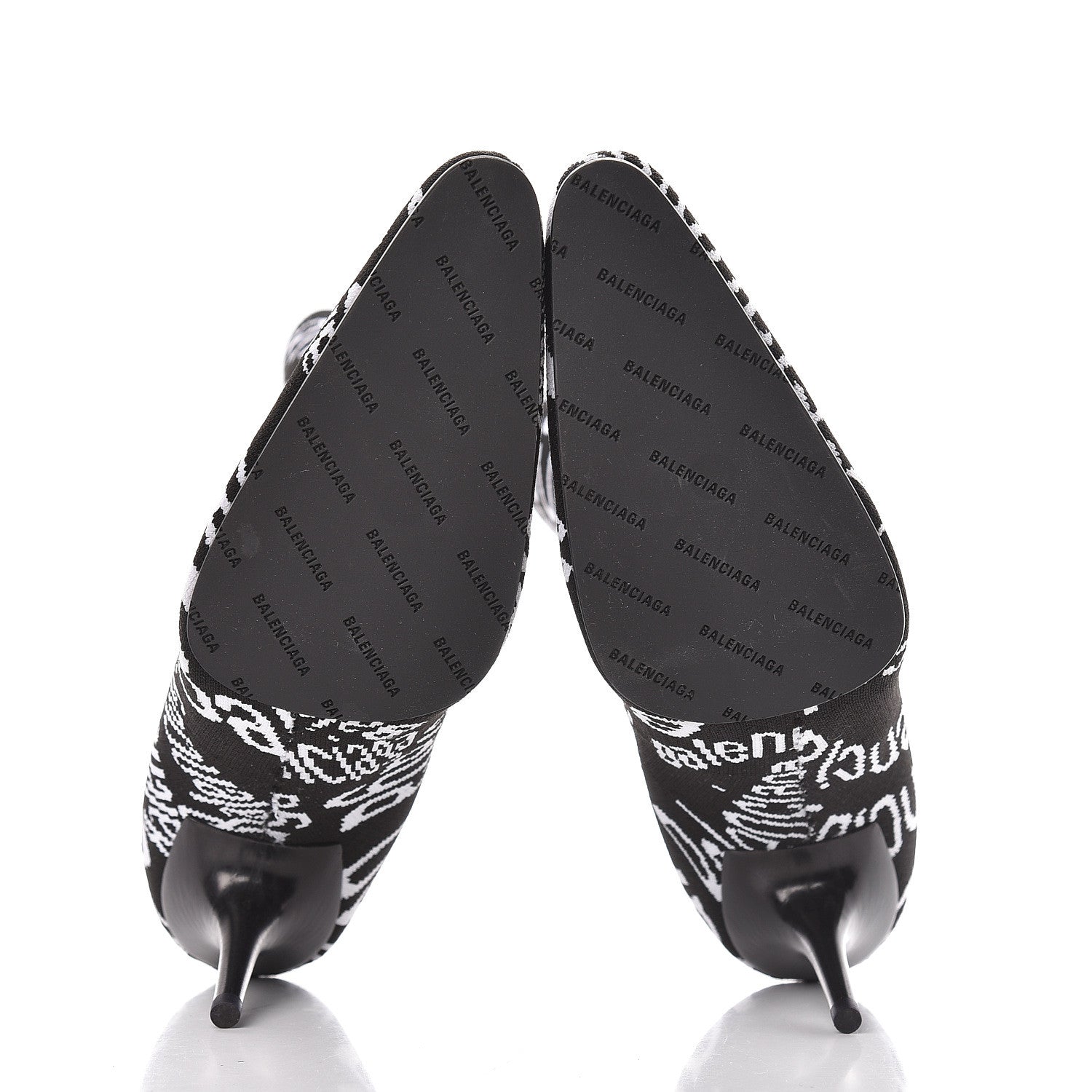Balenciaga Knit Jacquard Curved Typo Booties 38.5 Black White 5 of 8