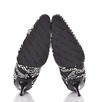 Balenciaga Knit Jacquard Curved Typo Booties 38.5 Black White 5 of 8