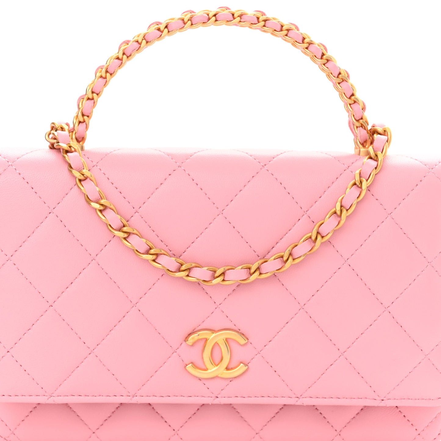 Lambskin Quilted Pick Me Up Wallet On Chain WOC Light Pink