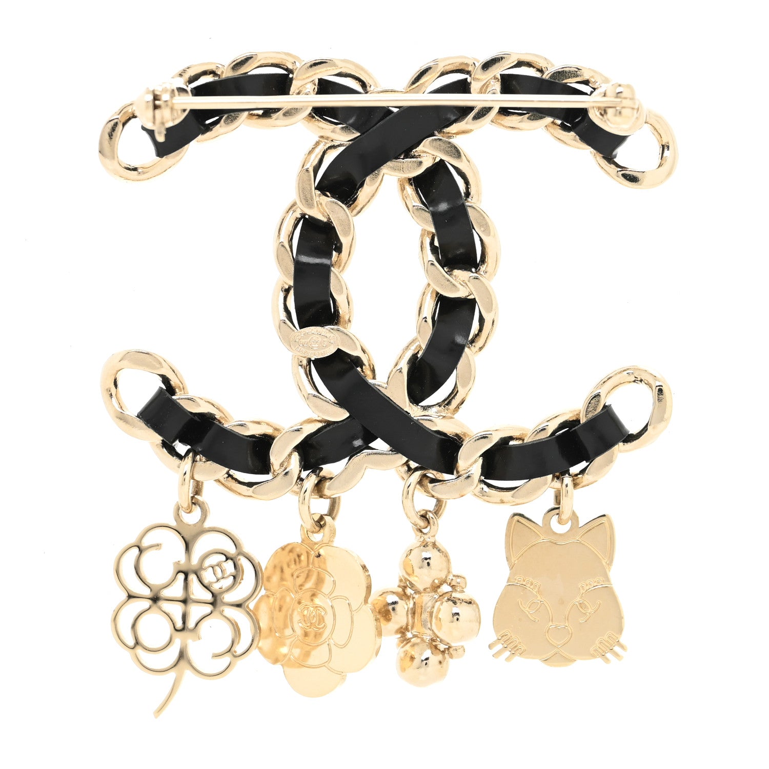 Chanel Lambskin Crystal Chain CC Charms Brooch Black Gold 2 of 3