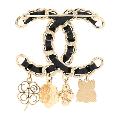 Chanel Lambskin Crystal Chain CC Charms Brooch Black Gold 2 of 3
