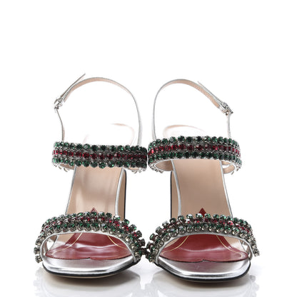 Gucci Nappa Silk Crystal Bertie High Heel Sandals 39 Argento 2 of 9