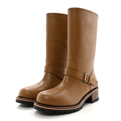 Christian Dior Calfskin Embossed Dior Quest 35mm Biker Boots 38.5 Natural 3 of 11