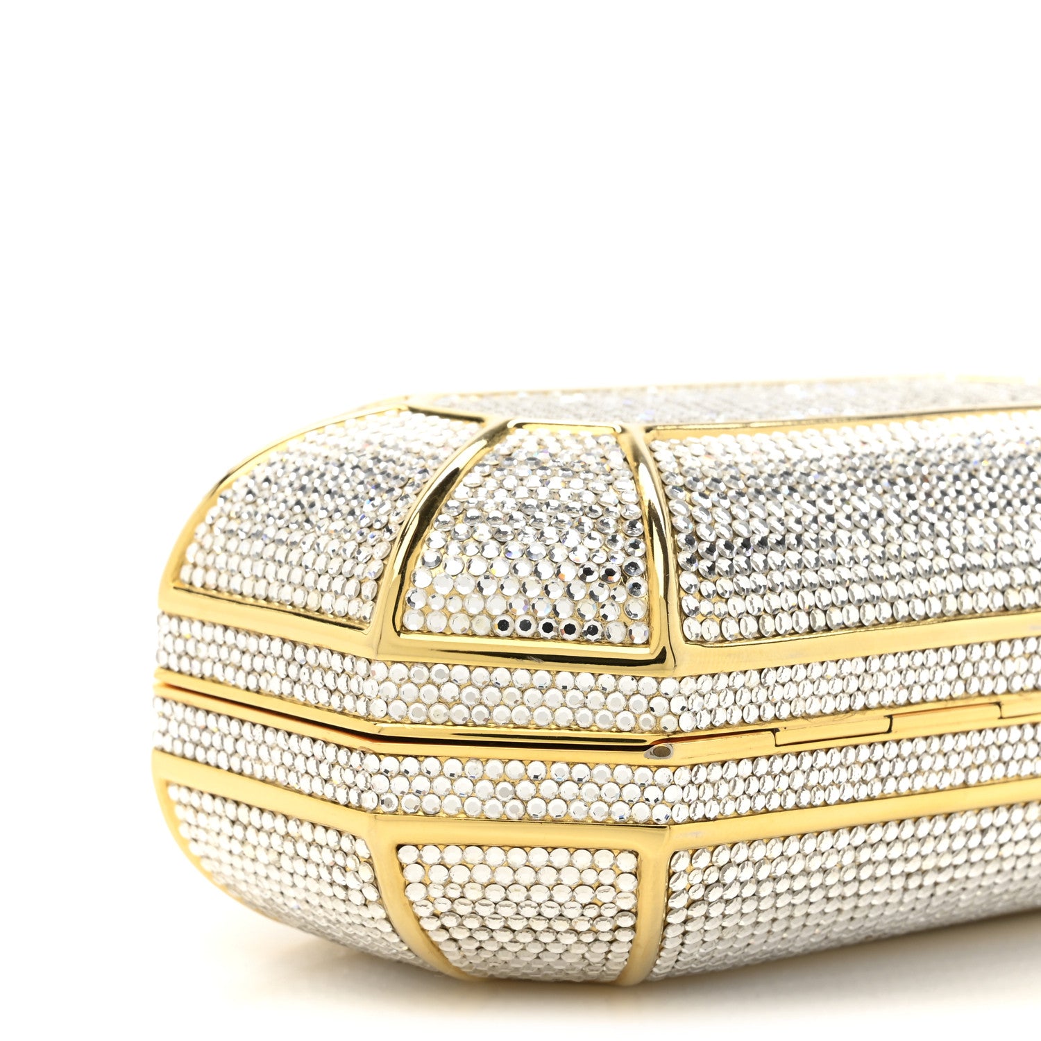 Judith Leiber Swarovski Crystal Minaudiere Clutch Gold Silver 10 of 11