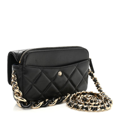 Chanel Lambskin Quilted Resin Bi-Color Flap Phone Holder With Chain Black 3 of 11