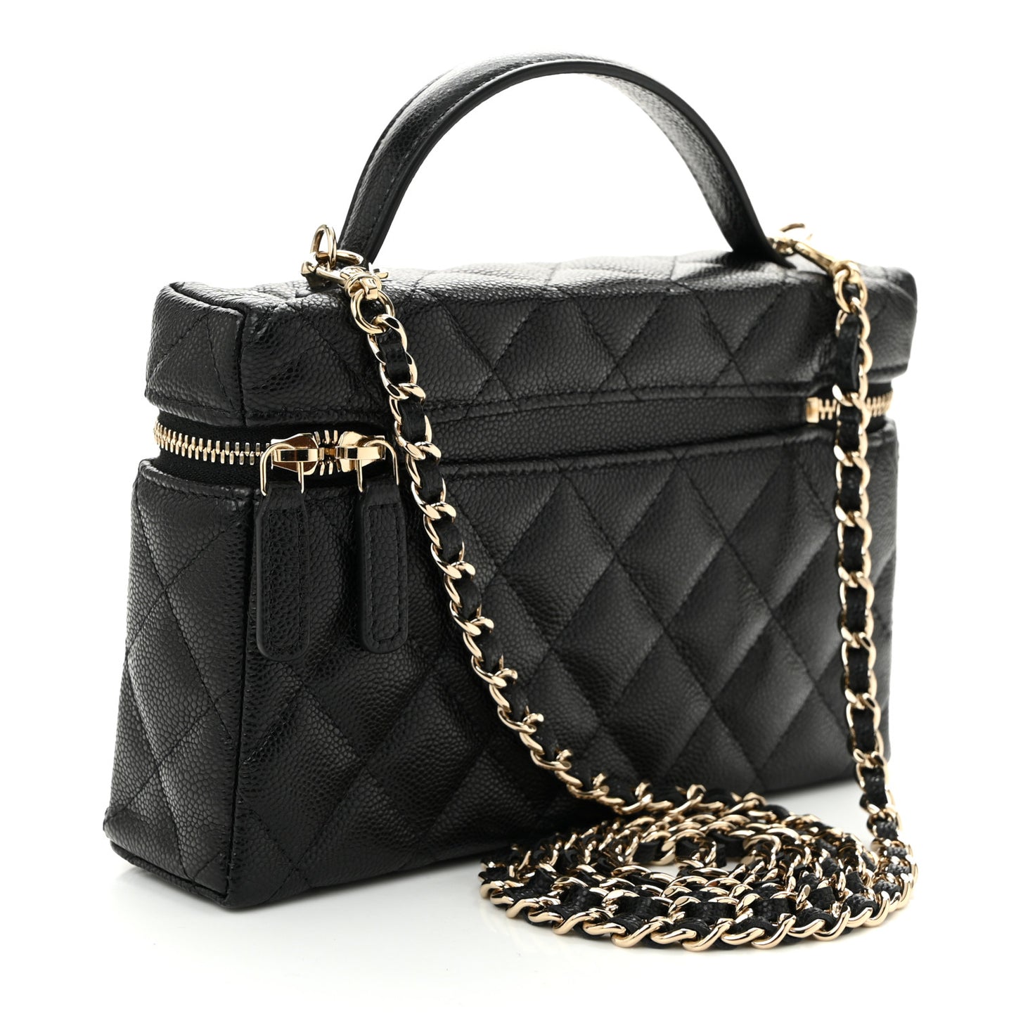 Caviar Quilted Top Handle Slim Vanity With Chain Black