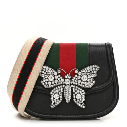 Gucci Calfskin Web Crystal Butterfly Stripe Small Totem Shoulder Bag Black 1 of 16