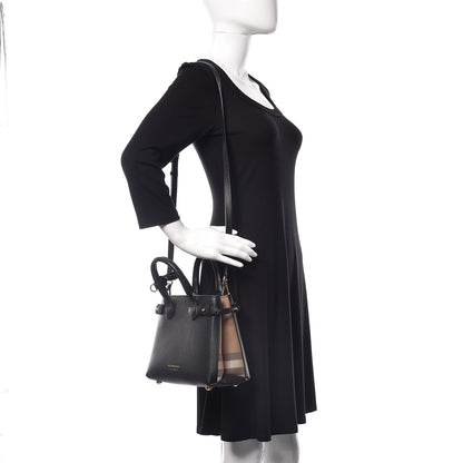 Burberry Grainy Calfskin House Check Small Banner Tote Black 2 of 12