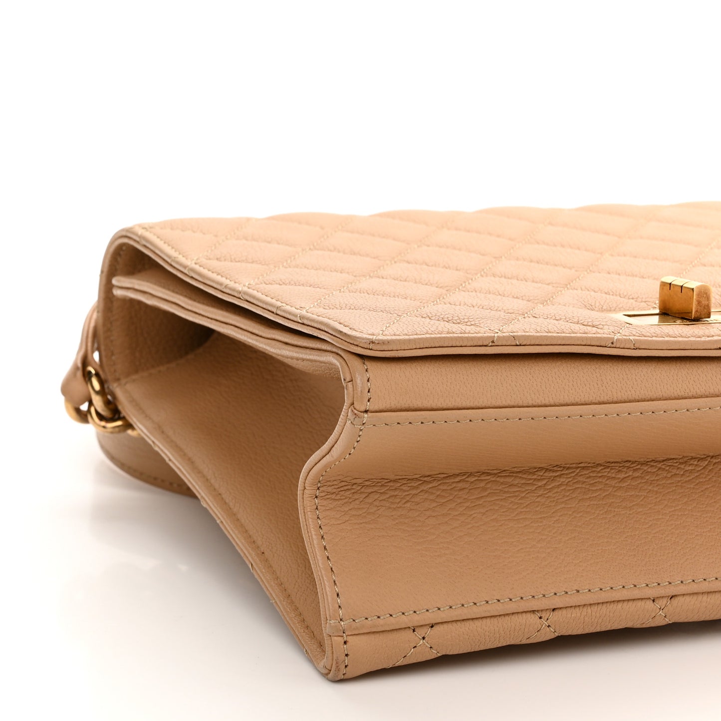 Goatskin Quilted Large Rita Top Handle Flap Beige