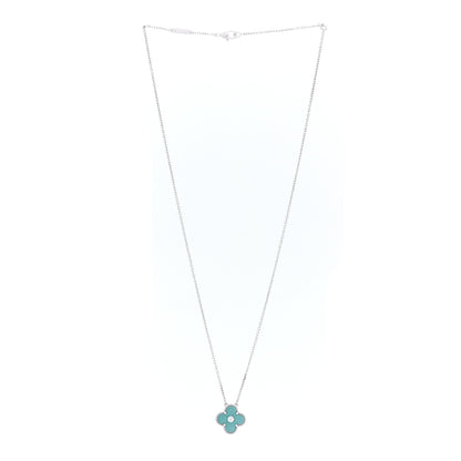 Van Cleef & Arpels 18K White Gold Diamond Celadon Green Sevres Porcelain Vintage Alhambra Pendant Necklace 3 of 4