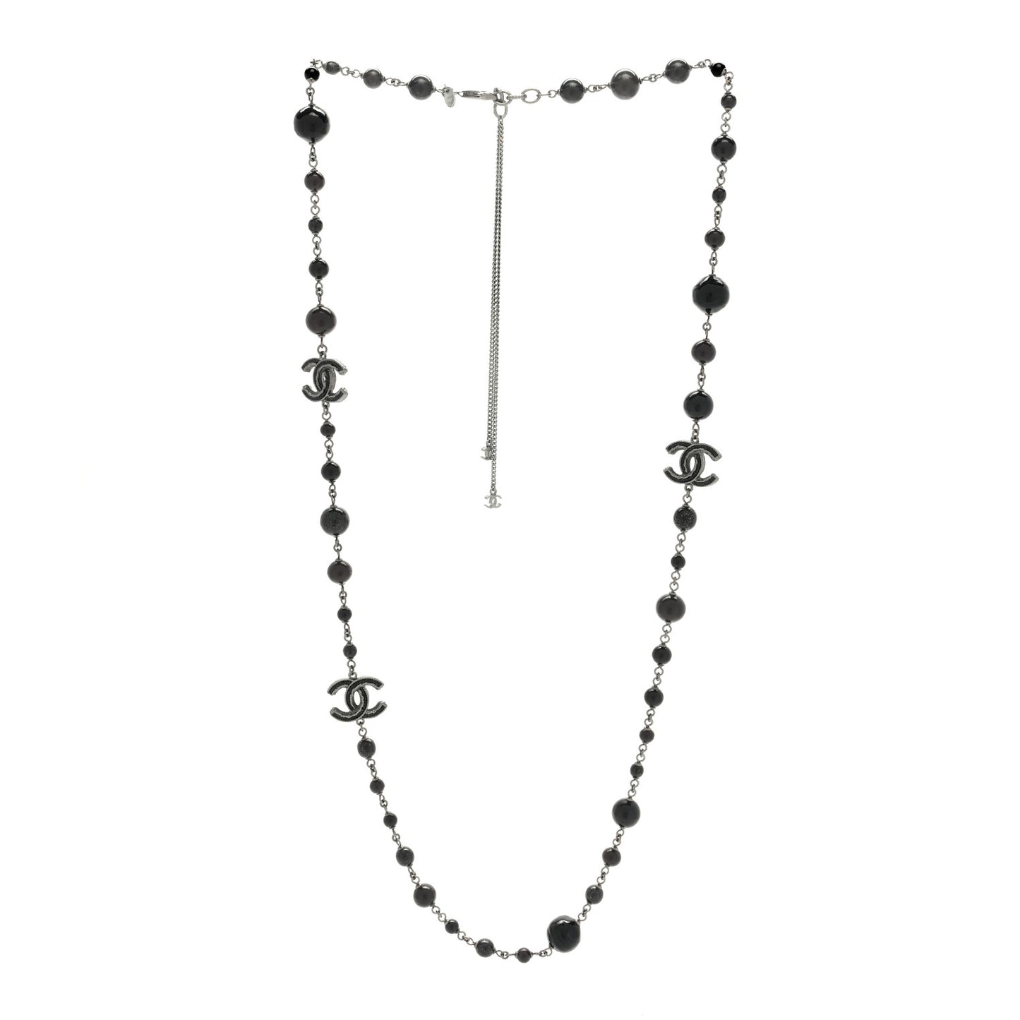 Ruthenium Enamel Beaded CC Long Necklace Black