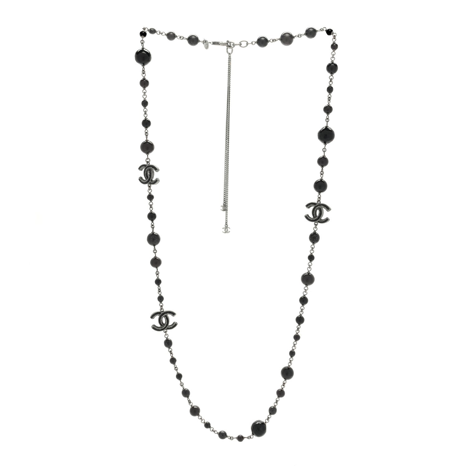 Chanel Ruthenium Enamel Beaded CC Long Necklace Black 3 of 4