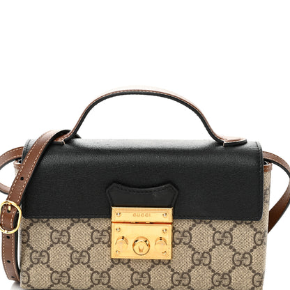 Gucci GG Supreme Monogram Calfskin Mini Padlock Top Handle Shoulder Bag Beige Black Cuir 7 of 13