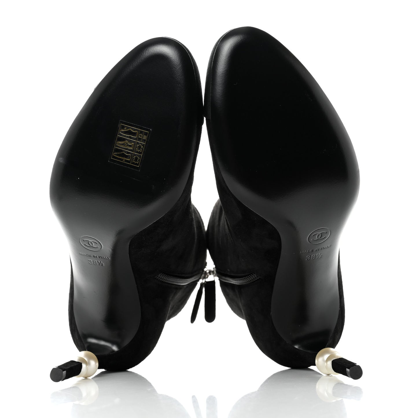 Suede Grosgrain Pearl Ankle Boots 38.5 Black