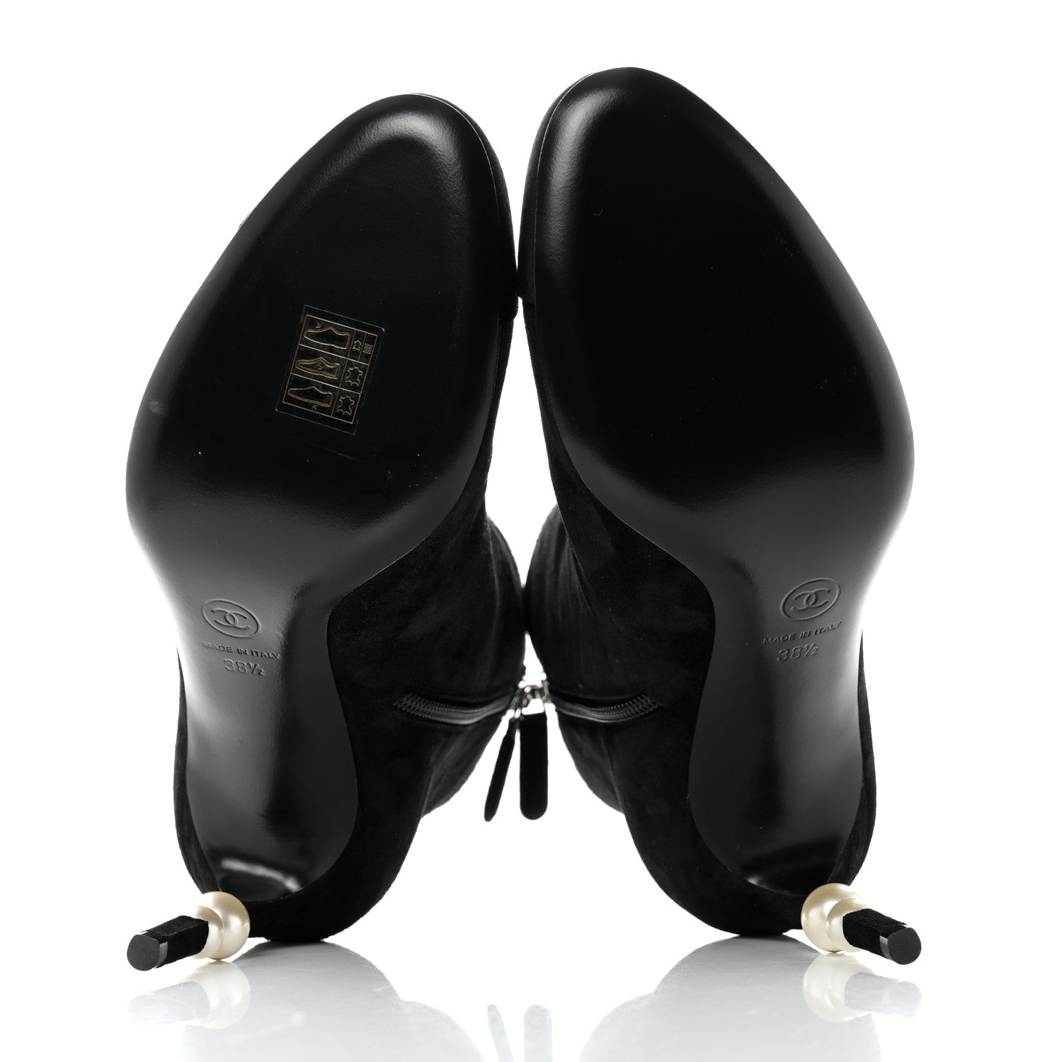 Chanel Suede Grosgrain Pearl Ankle Boots 38.5 Black 5 of 9