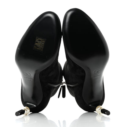 Chanel Suede Grosgrain Pearl Ankle Boots 38.5 Black 5 of 9