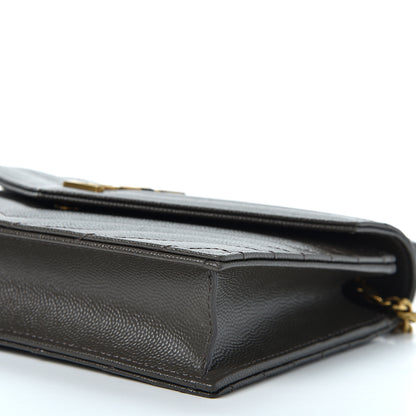 Saint Laurent Grain De Poudre Matelasse Chevron Monogram Envelope Chain Wallet Pebble 9 of 10