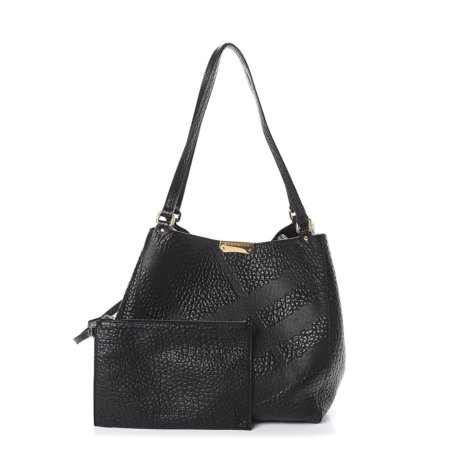 Burberry Signature Grain Calfskin Check Embossed Small Canterbury Tote Black 1 of 8