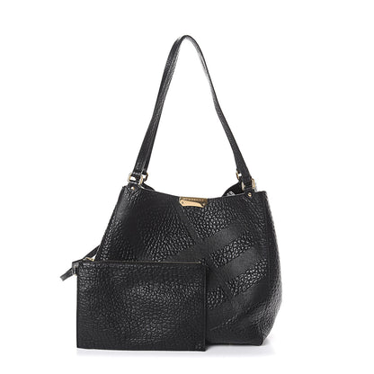 Burberry Signature Grain Calfskin Check Embossed Small Canterbury Tote Black 1 of 8